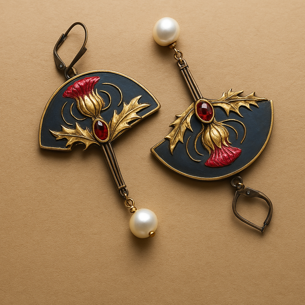 Boho Earrings with Pearl & Red Crystal