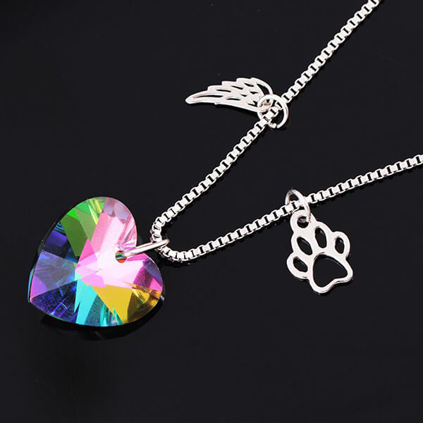 Rainbow Memorial Heart Pendant Necklace
