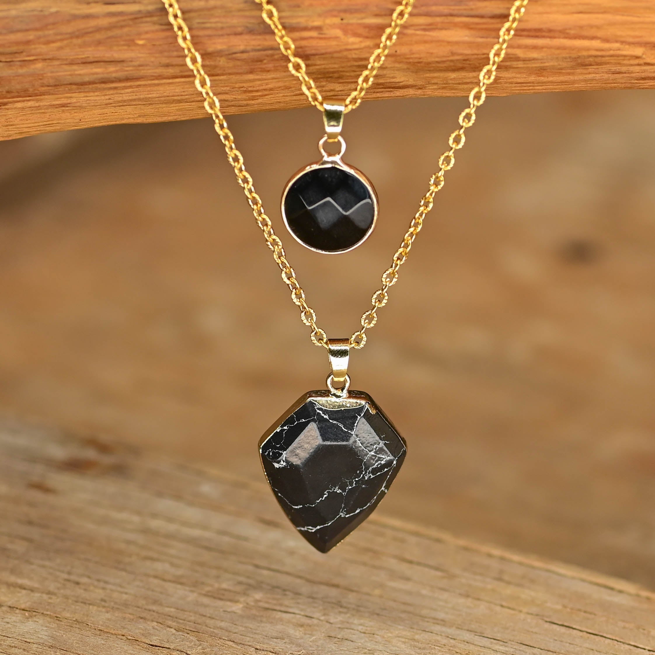 Double Onyx Pendant Necklace