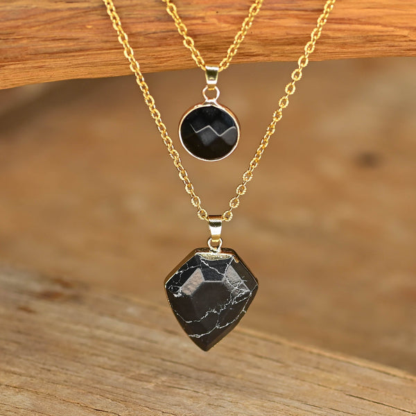Double Onyx Pendant Necklace