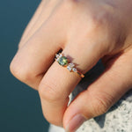 Green Peridot Gold Dainty Leaf Ring