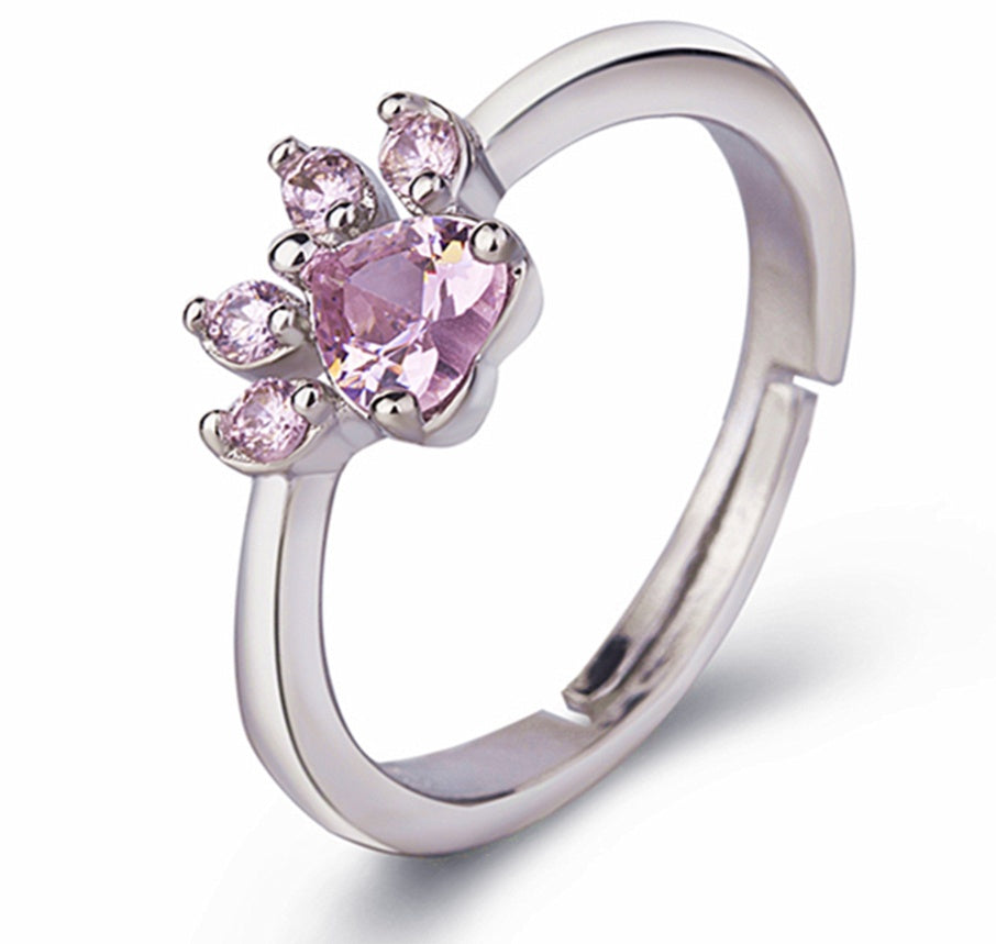 Pink Gold Paw Jewelry Set – 4 Pieces with Zirconia Heart (Ring, Necklace, Earrings, Bracelet)