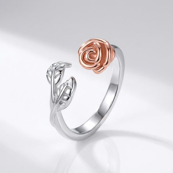 Rose & Thorn Silver Ring — (Adjustable)