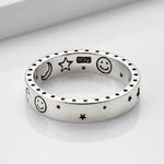 Happy Moon & Stars Silver Band Ring — (Adjustable)
