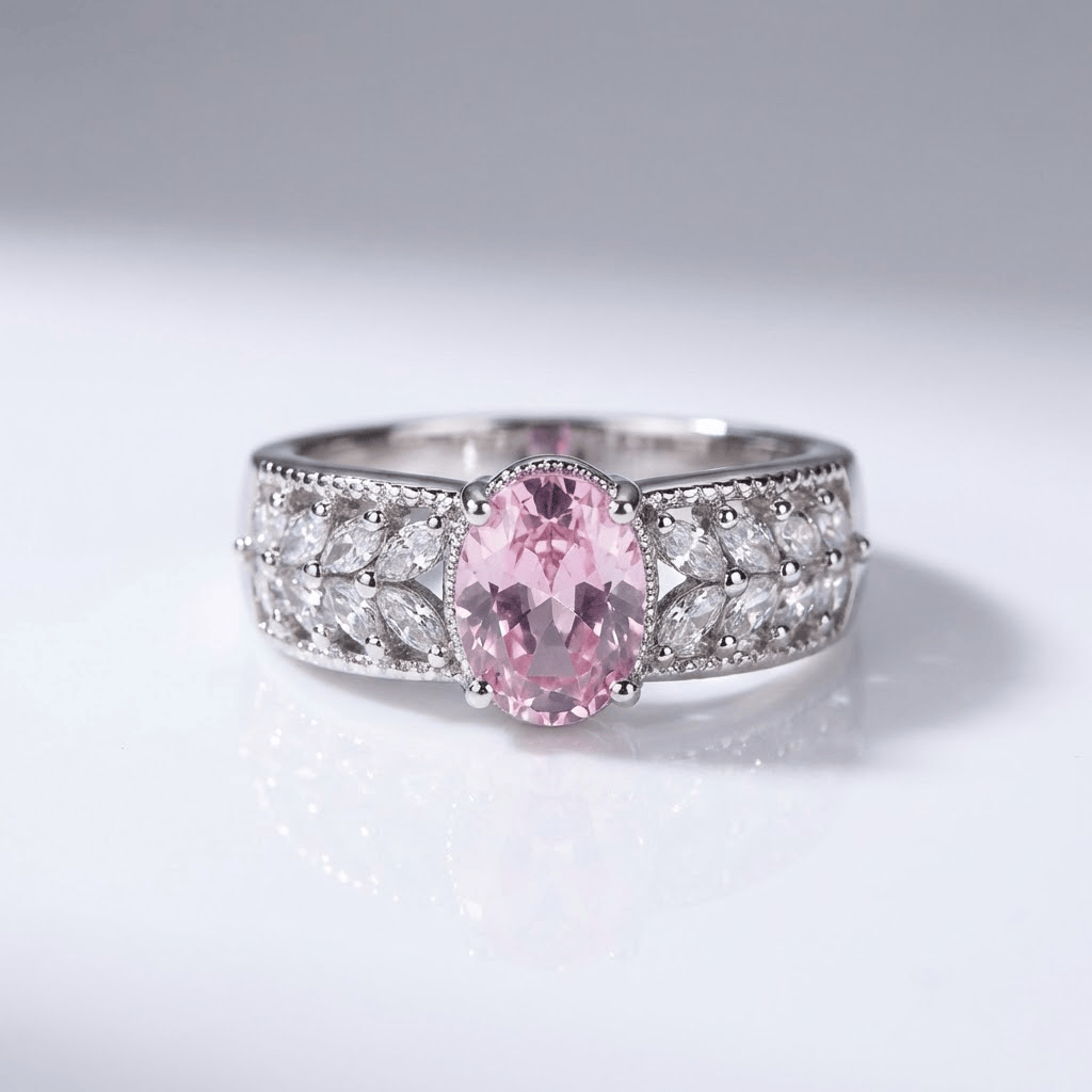 Pink Crystal Band Ring — (Adjustable)