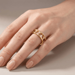 Crystal Crown Gold Band Ring — (Adjustable)