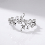 Crystal Leaf Vine Silver Ring — (Adjustable)