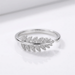 Silver Feather Zirconia Ring — (Adjustable)