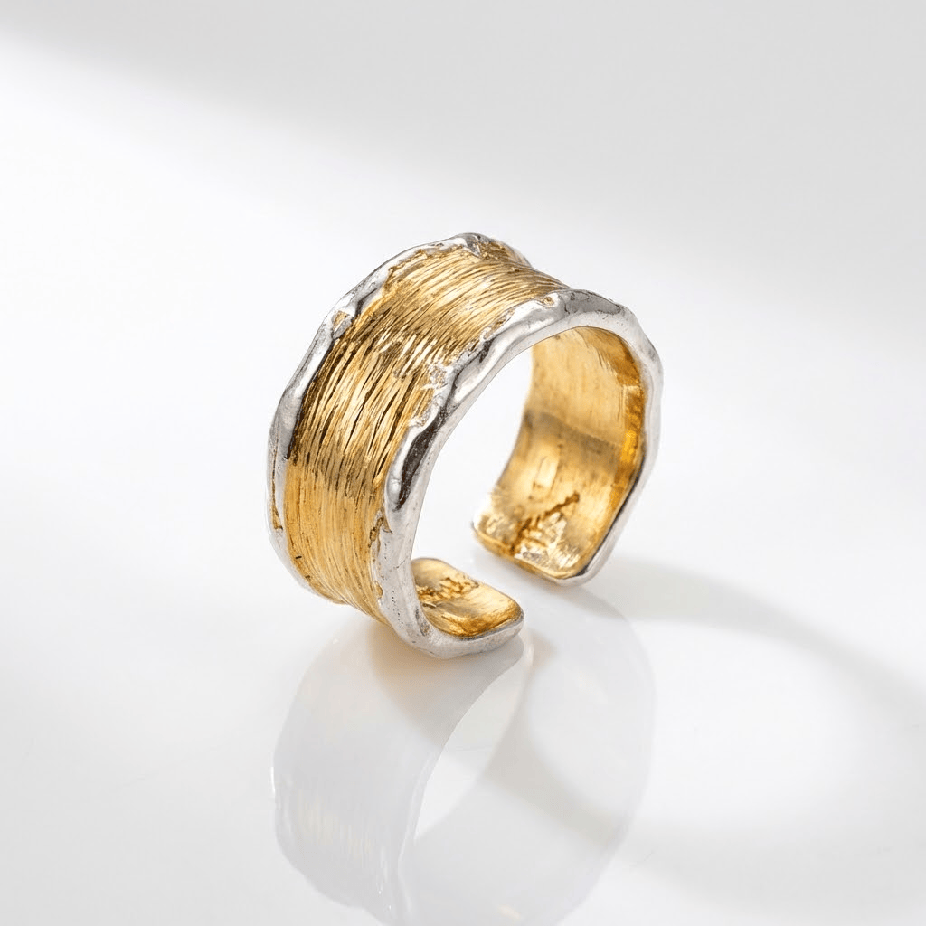 Handmade Gold Silver Two Tone Ring — (Adjustable)