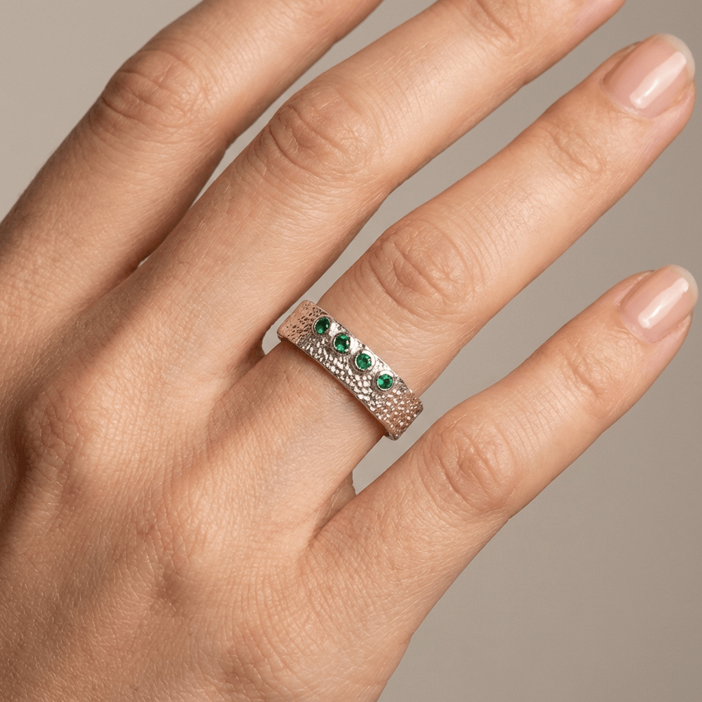 Emerald Textured Cuff Ring — (Adjustable)