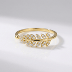 Silver Feather Zirconia Ring — (Adjustable)