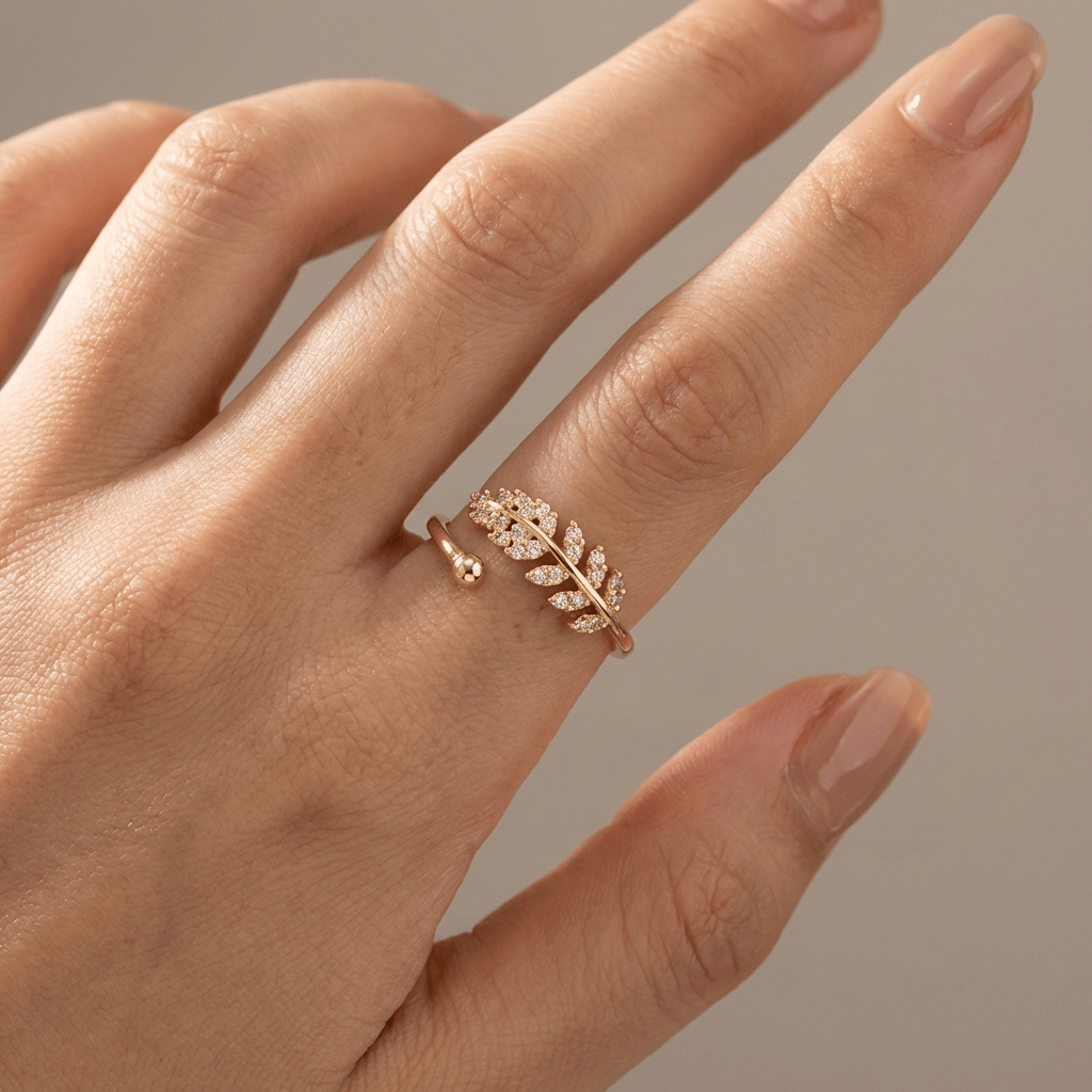 Silver Feather Zirconia Ring — (Adjustable)