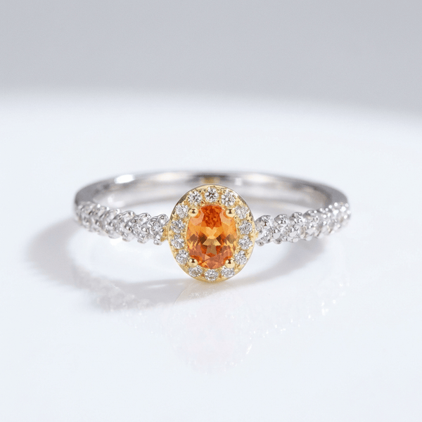 Silver Orange Topaz Halo Ring — (Adjustable)