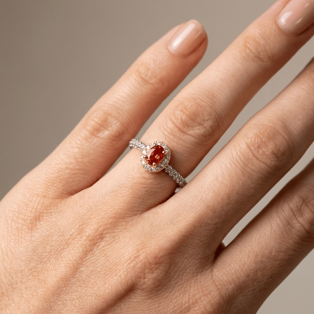 Silver Orange Topaz Halo Ring — (Adjustable)