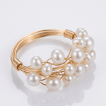 Gold Pearl Cluster Bangle Ring — (Adjustable)