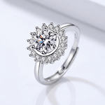 Silver Round Diamond Sunburst Ring — (Adjustable)