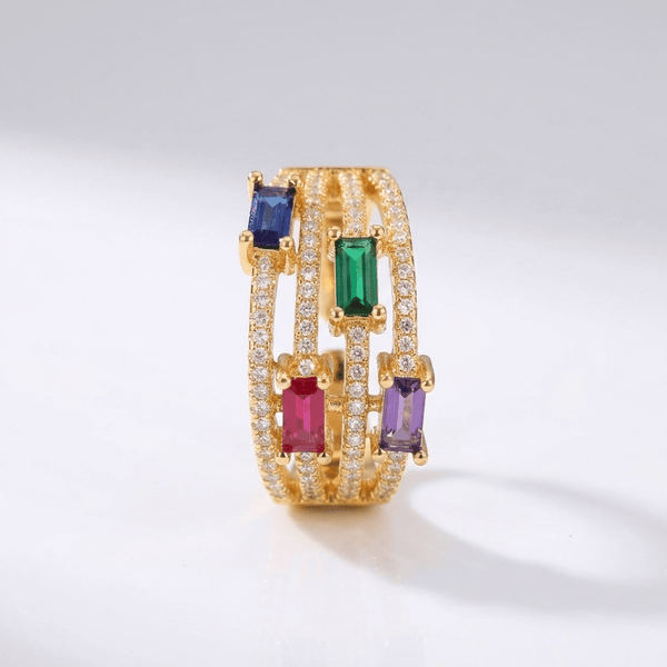 Gold Colourful Gemstone Ring — (Adjustable)