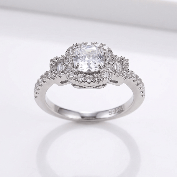 Silver Cushion Diamond Halo Ring