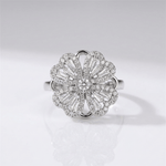 Baguette Zirconia Rotating Flower Ring — (Adjustable)