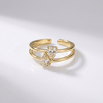Gold Diamond Split Band Ring — (Adjustable)