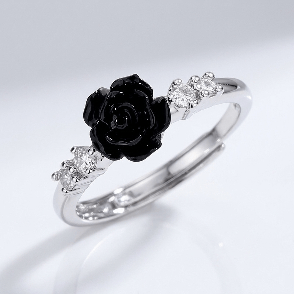 Silver Rose Diamond Ring — (Adjustable)