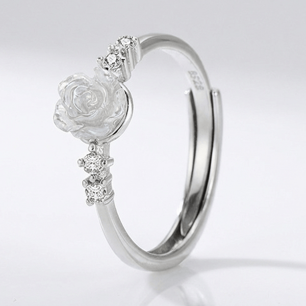 Silver Rose Diamond Ring — (Adjustable)