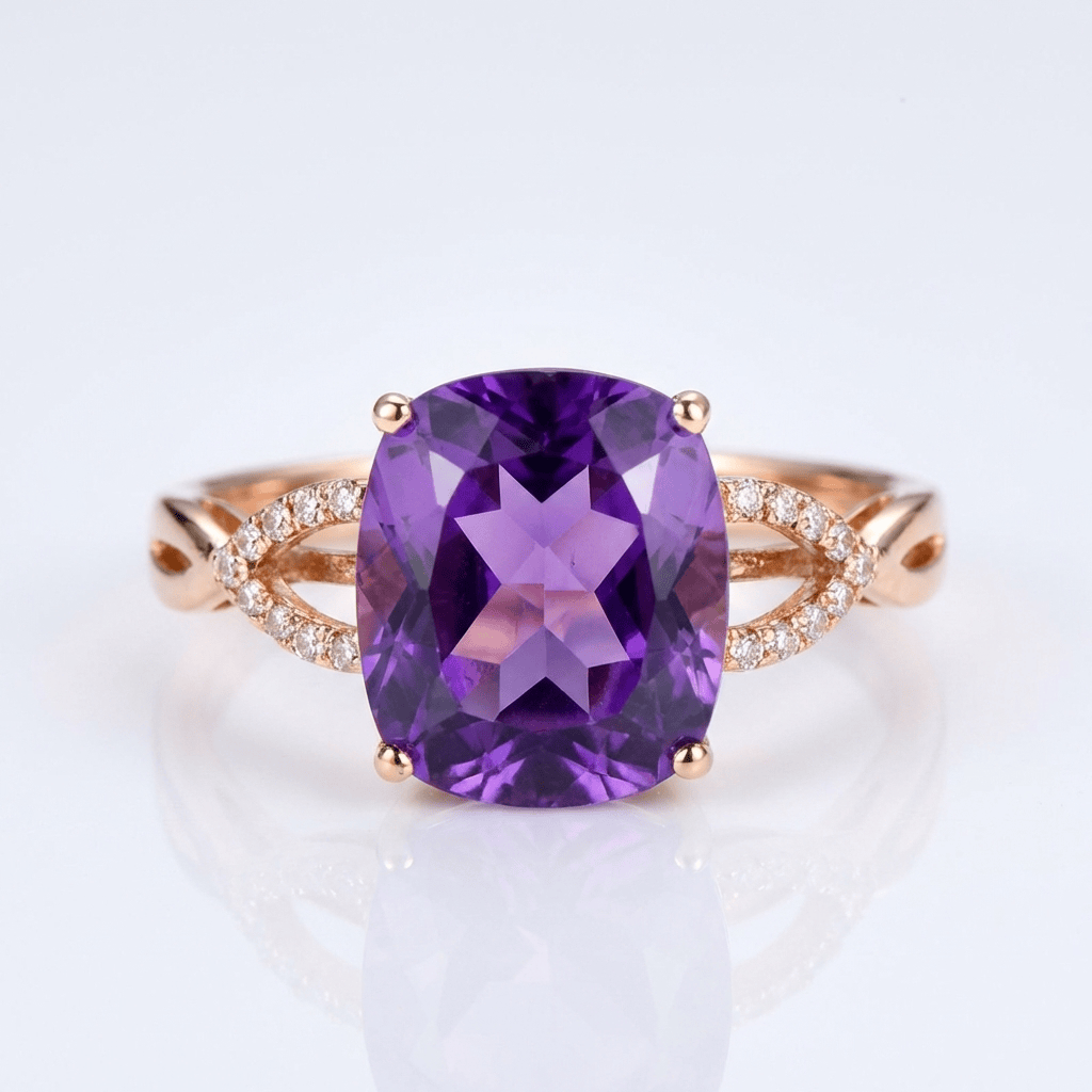 Rose Gold Amethyst Cushion Ring — (Adjustable)