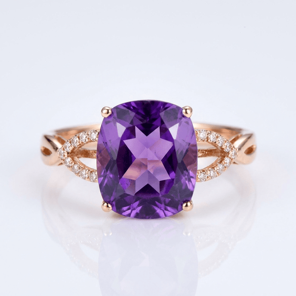 Rose Gold Amethyst Cushion Ring — (Adjustable)