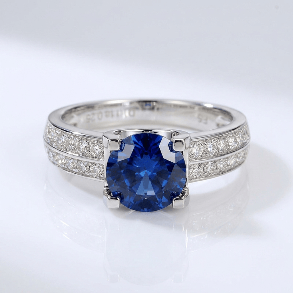 Silver Round Diamond Pave Solitaire Ring — (Adjustable)