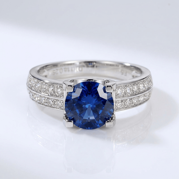 Silver Round Diamond Pave Solitaire Ring — (Adjustable)