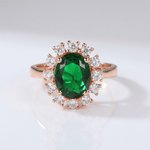Rose Gold Emerald Diamond Halo Ring — (Adjustable)