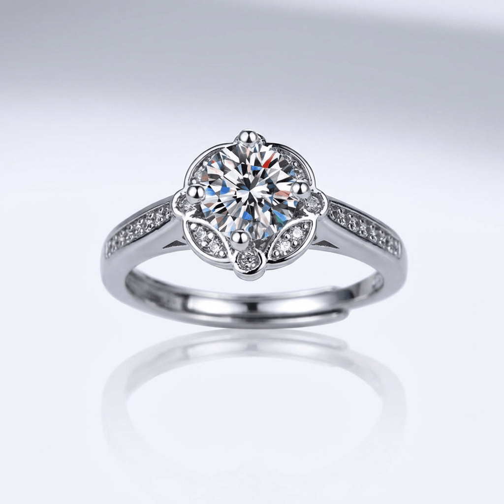 Silver Diamond Bloom Ring — (Adjustable)