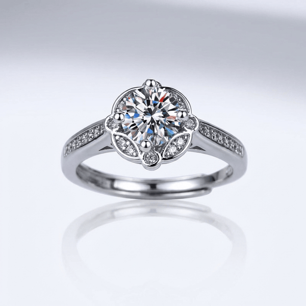 Silver Diamond Bloom Ring — (Adjustable)