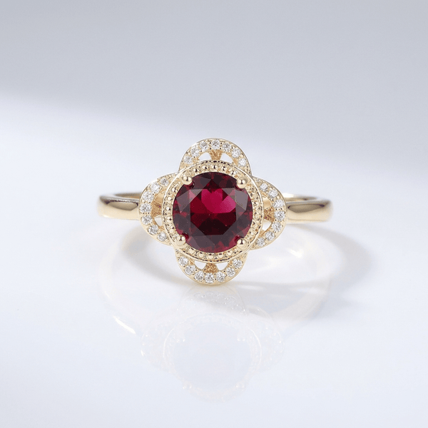Gold Ruby Diamond Halo Ring