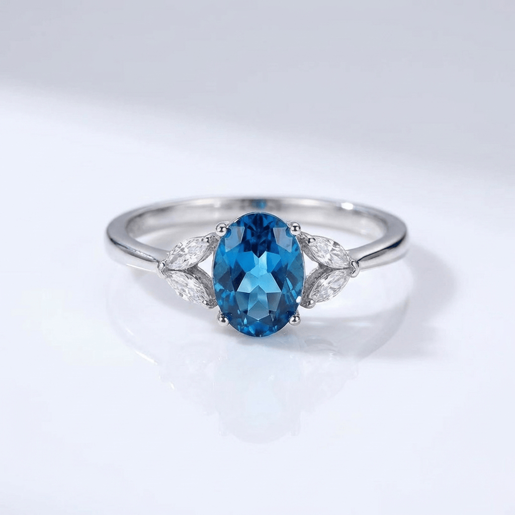 Silver Blue Topaz Oval Ring — (Adjustable)