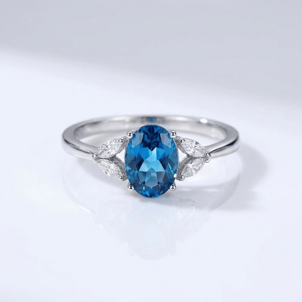 Silver Blue Topaz Oval Ring — (Adjustable)