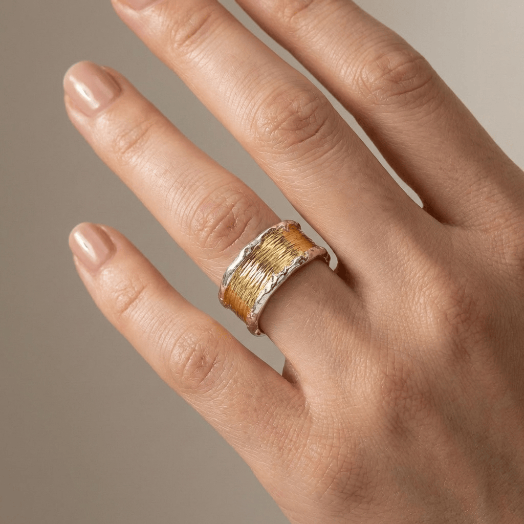 Handmade Gold Silver Two Tone Ring — (Adjustable)