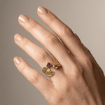 Rustic Gold Amethyst & Peridot Ring — (Adjustable)