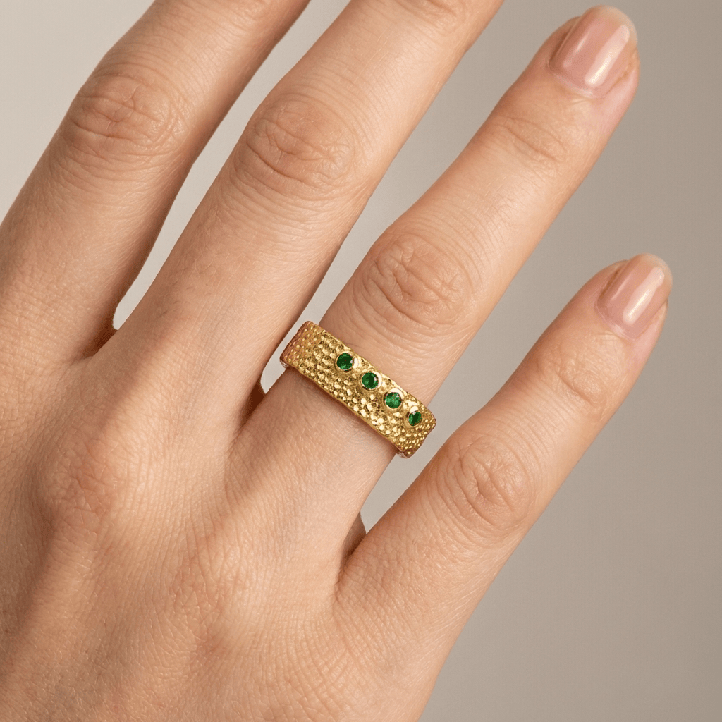 Emerald Textured Cuff Ring — (Adjustable)
