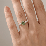 Green Peridot Gold Dainty Leaf Ring