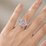 Pink Cherry Blossom Crystal Silver Ring — (Adjustable)