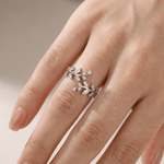 Crystal Leaf Vine Silver Ring — (Adjustable)