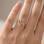 Crystal Leaf Vine Silver Ring — (Adjustable)