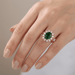 Rose Gold Emerald Diamond Halo Ring — (Adjustable)