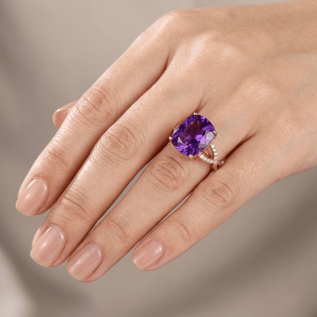 Rose Gold Amethyst Cushion Ring — (Adjustable)