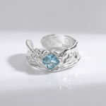 Silver Aquamarine Textured Ring — (Adjustable)
