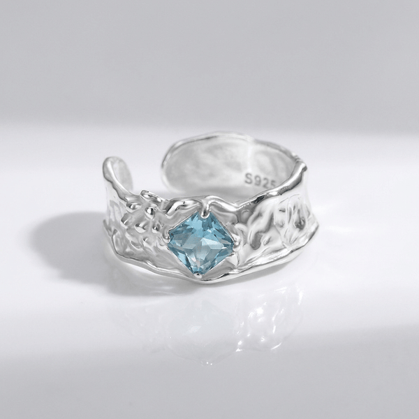 Silver Aquamarine Textured Ring — (Adjustable)