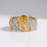 Gold Silver Leaf Pave Ring — (Adjustable)