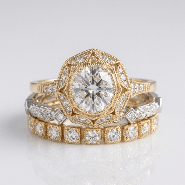 Gold Diamond Oval Filigree Ring
