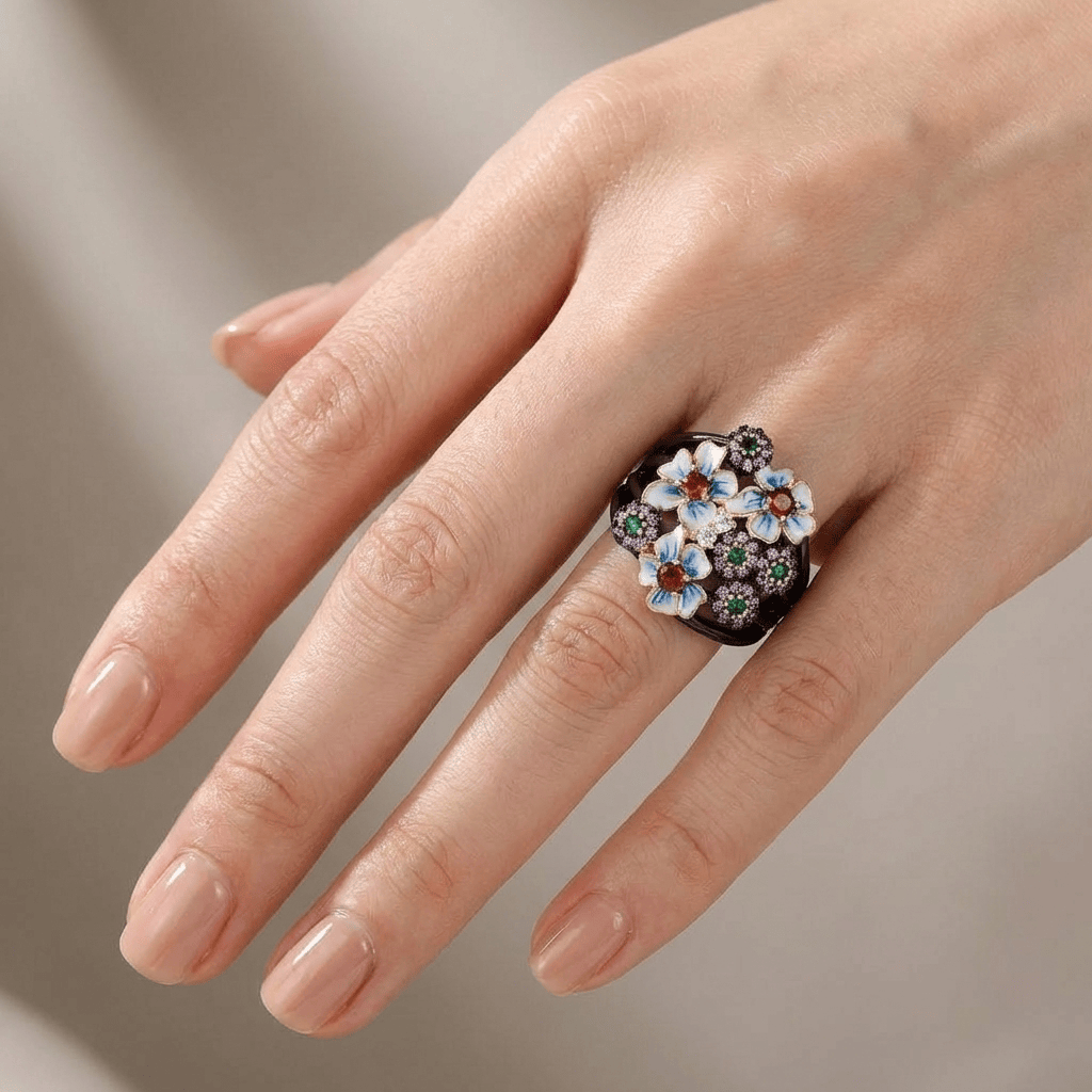 Colourful Enamel Flower Garden Ring